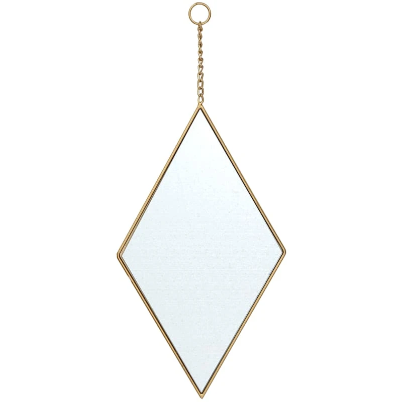 Gold Metal Diamond Shaped Hanging Wall Mirror, 10x18