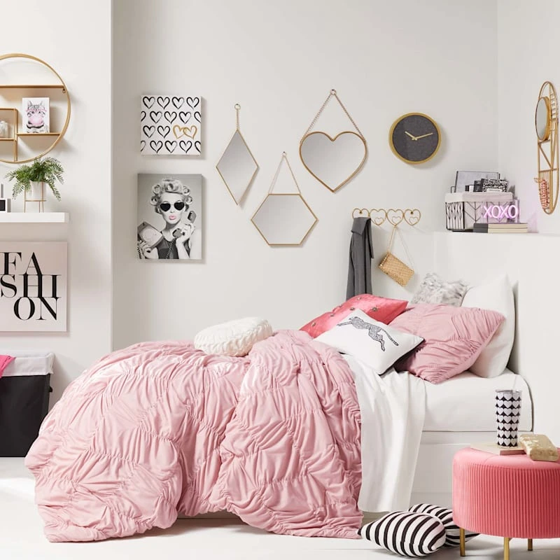 Gold Metal Hexagon Shaped Hanging Wall Mirror, 16" - Image 2