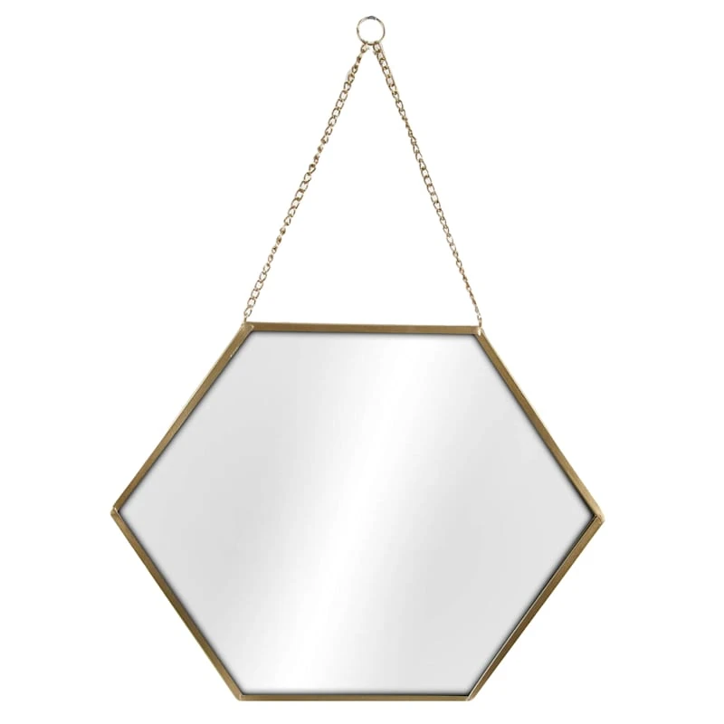 Gold Metal Hexagon Shaped Hanging Wall Mirror, 16"