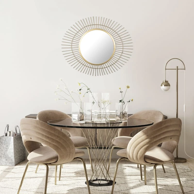 Gold Metal Round Wall Mirror, 27.5x23 - Image 2