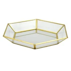Gold Mirrored Hexagon Decorative Tray, 9x8