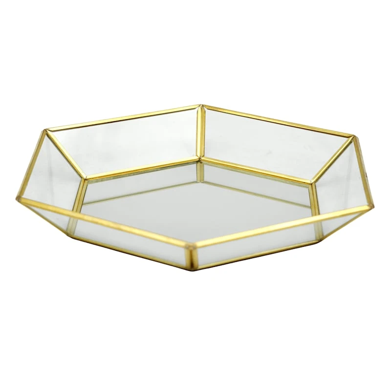Gold Mirrored Hexagon Decorative Tray, 9x8