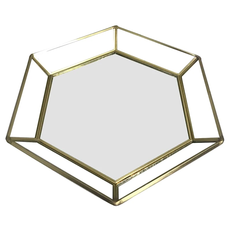 Gold Mirrored Hexagon Decorative Tray, 9x8 - Image 2