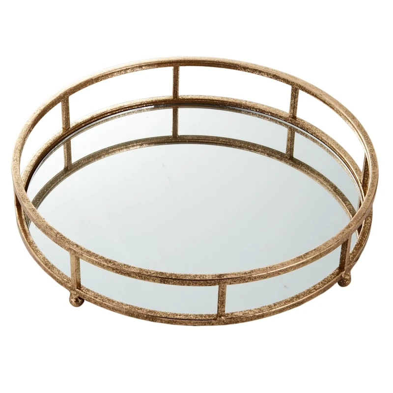 Gold Mirrored Round Metal Tray, 14"