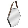 Hanging Hexagon Mirror With Faux Leather Strap, 14x18