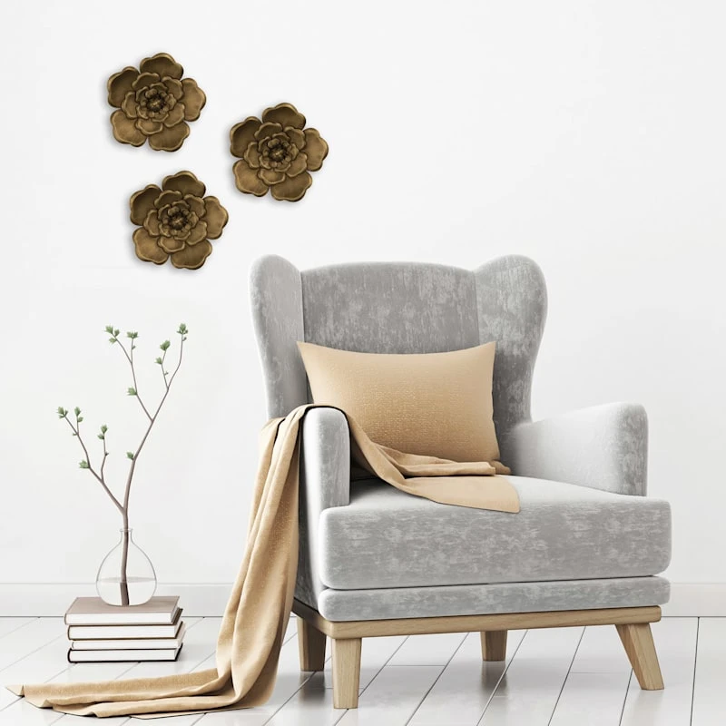 Honeybloom 3-Piece Metallic Flower Wall Art - Image 3