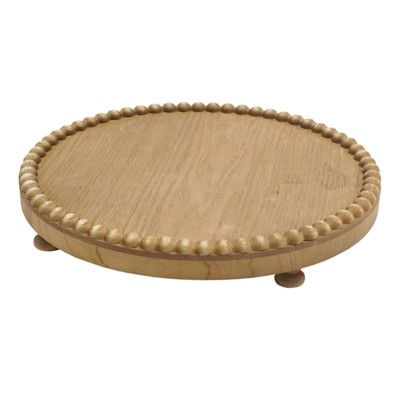 Honeybloom Decorative Footed Round Wood Tray, 12" - Image 2