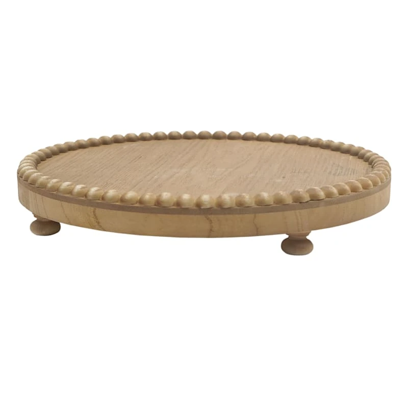 Honeybloom Decorative Footed Round Wood Tray, 12"