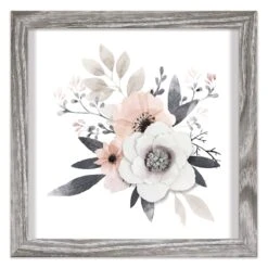 Honeybloom Glass Framed 3D Pink Floral Watercolor Wall Art, 11"