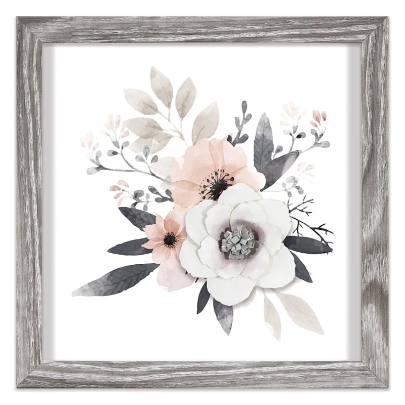 Honeybloom Glass Framed 3D Pink Floral Watercolor Wall Art, 11"