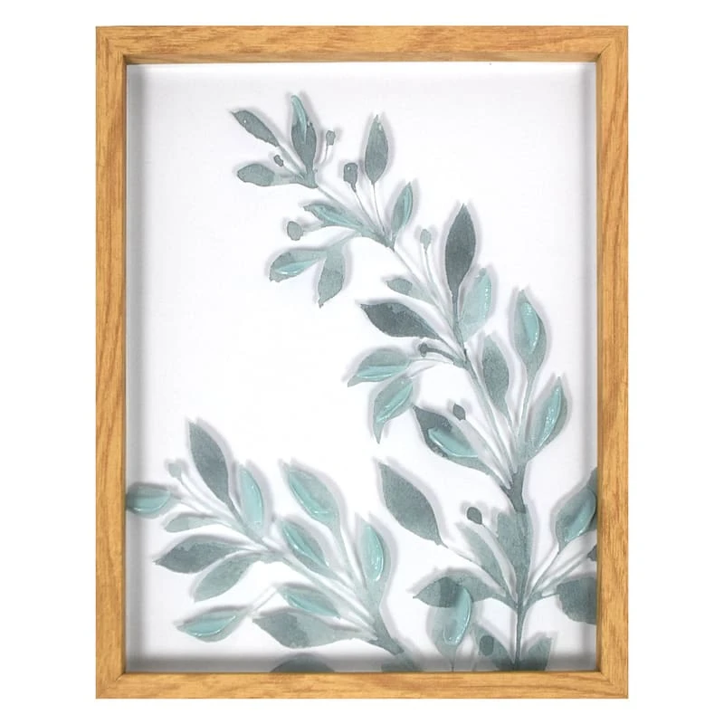 Honeybloom Glass Framed Botanical Leaves Wall Decor, 11x14
