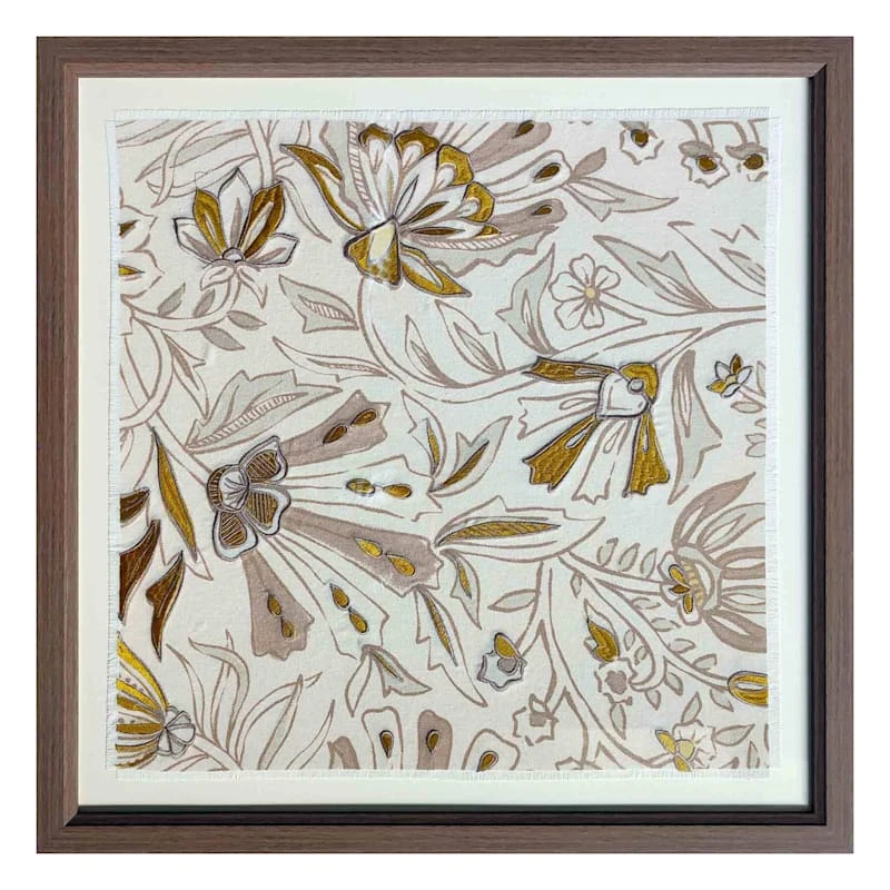 Honeybloom Glass Framed Embroidered Linen Wall Art, 26"