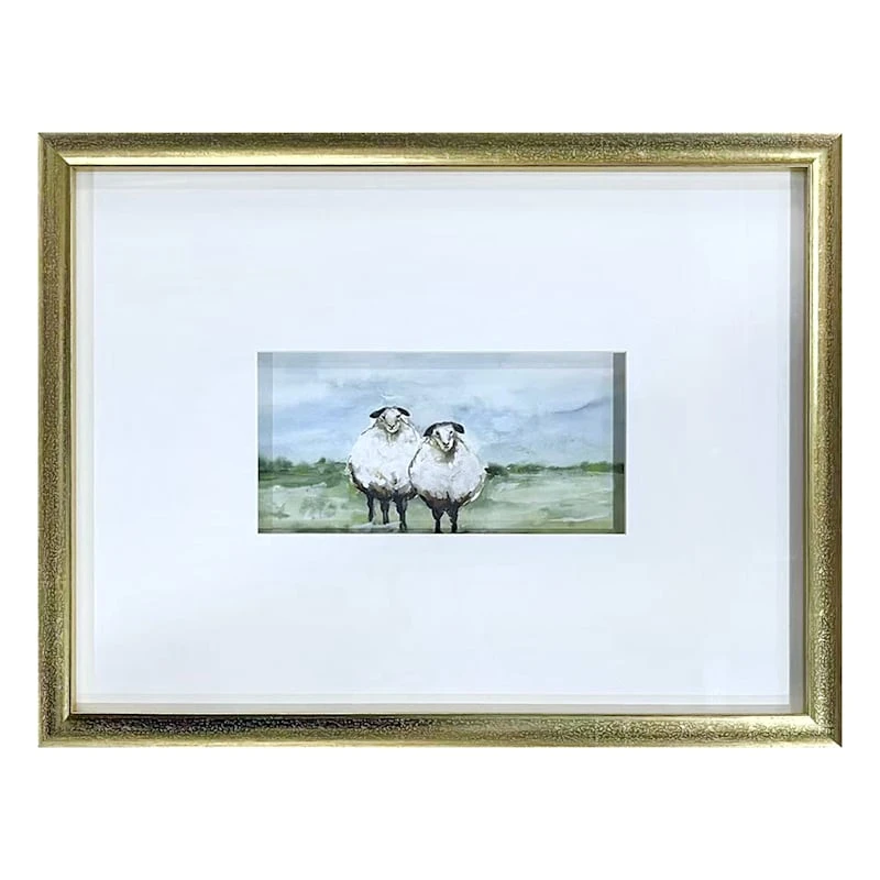 Honeybloom Glass Framed Sheep Print Wall Art, 17x13