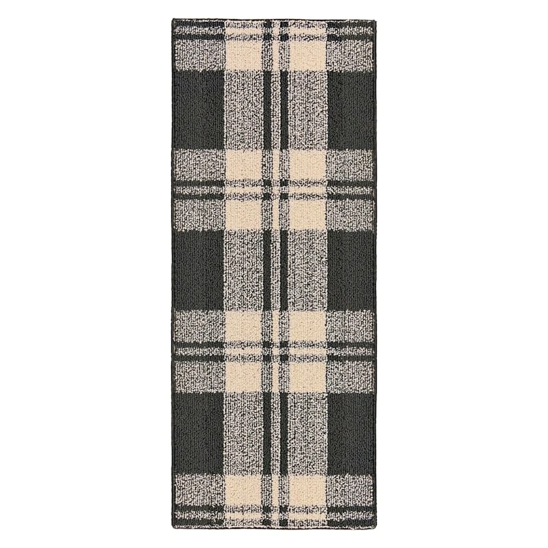 Honeybloom Grey & Ivory Plaid Loop Kitchen Mat, 2x5