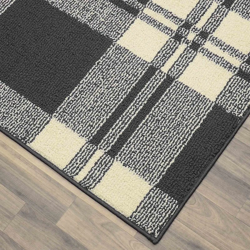 Honeybloom Grey & Ivory Plaid Loop Kitchen Mat, 2x5 - Image 3