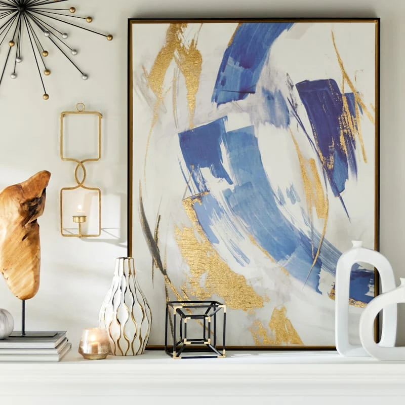 Indigo Crescent II Framed Embellished Canvas Wall Art, 31x41 - Image 2