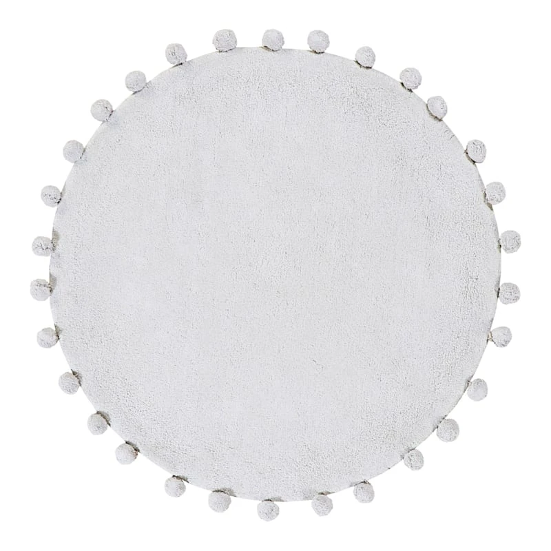 Ivory Round Pom-Pom Accent Rug, 3'