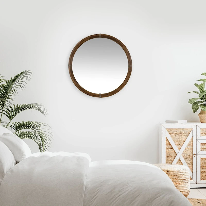 Natural Framed Round Wall Mirror, 30" - Image 2