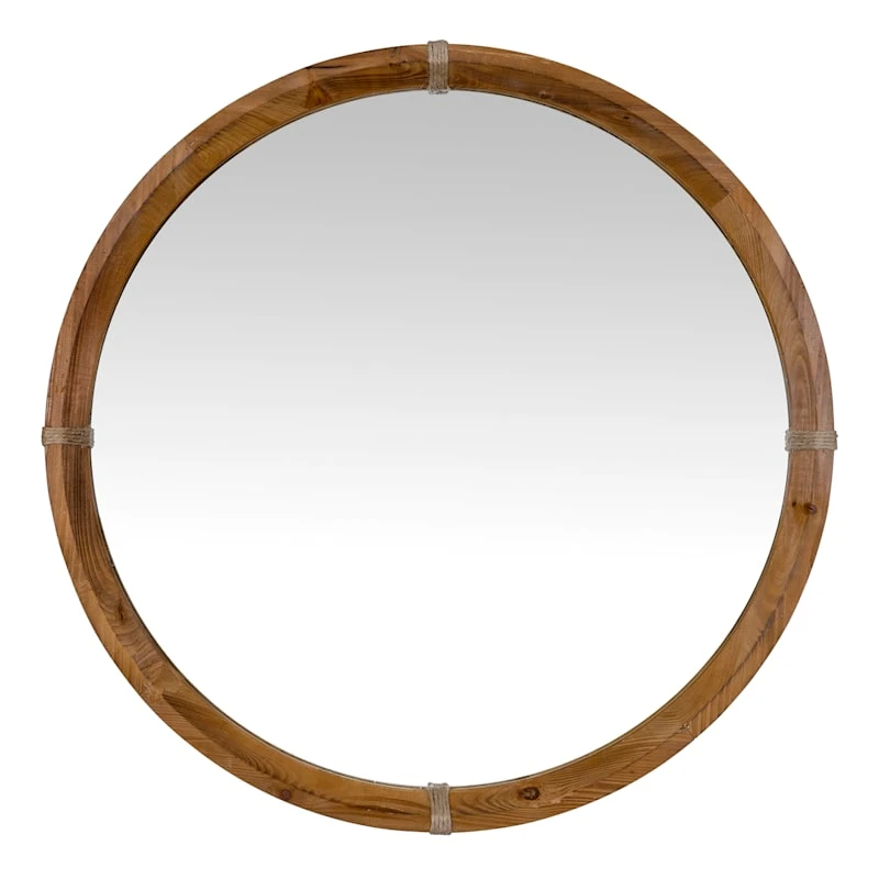 Natural Framed Round Wall Mirror, 30"