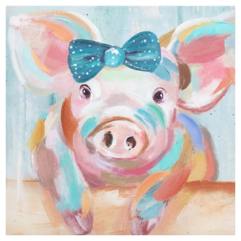 Pig With Bow Canvas Wall Art, 18"