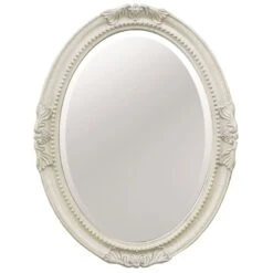 Polyurethane Framed Antique White Oval Wall Mirror, 25x33