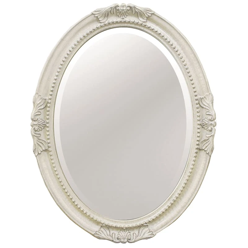 Polyurethane Framed Antique White Oval Wall Mirror, 25x33