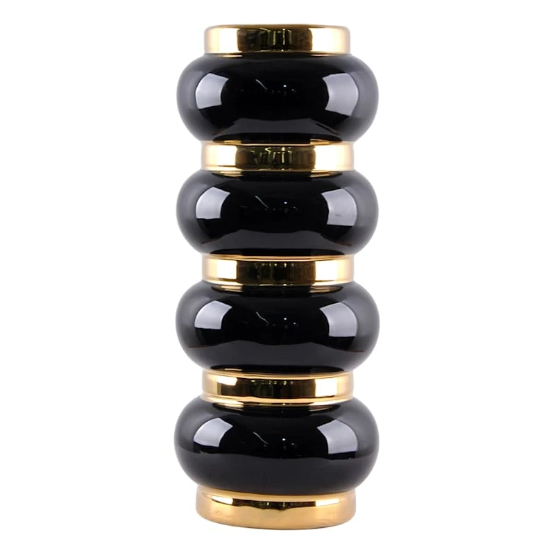 Providence Black & Gold Stacked Orb Vase, 14.5"