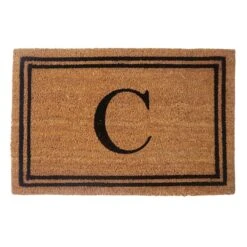 Providence Monogram C Black Natural Border Coir Mat, 18x27