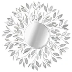 Providence Round Silver Metal Leaf Wall Mirror, 30"