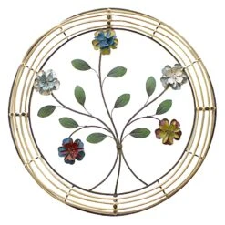 Round Metal Flower Branch Wall Art, 30"