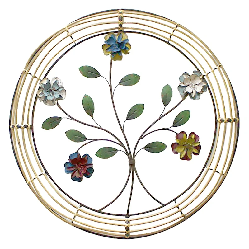 Round Metal Flower Branch Wall Art, 30"