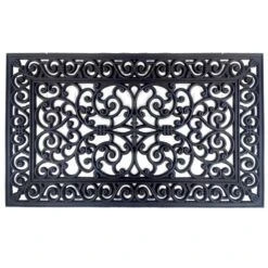Scrollwork Black Rubber Doormat, 22x36