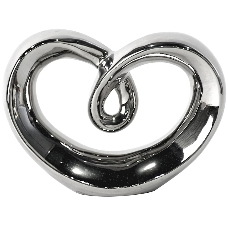 Silver Ceramic Heart Sculpture, 5"