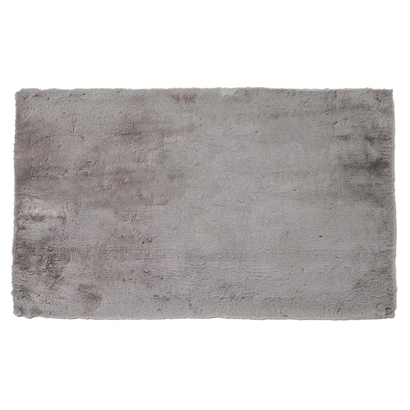 Silver Faux Rabbit Fur Shag Accent Rug, 27x45
