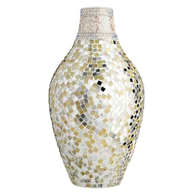 Silver Mosaic Glass Vase, 14"