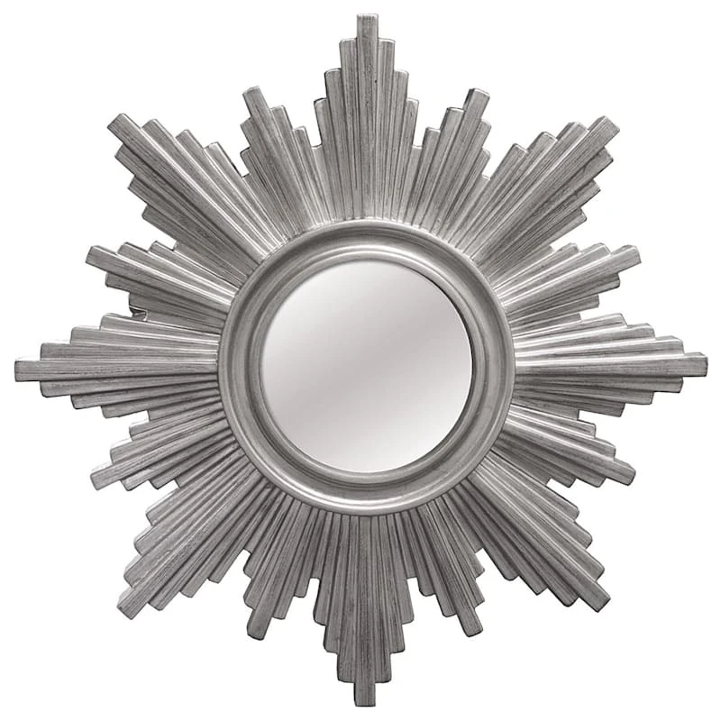 Silver Shiny Polyurethane Sunburst Round Wall Mirror, 26'