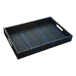 Tracey Boyd Black & Blue Striped Seagrass Woven Tray, 15x20