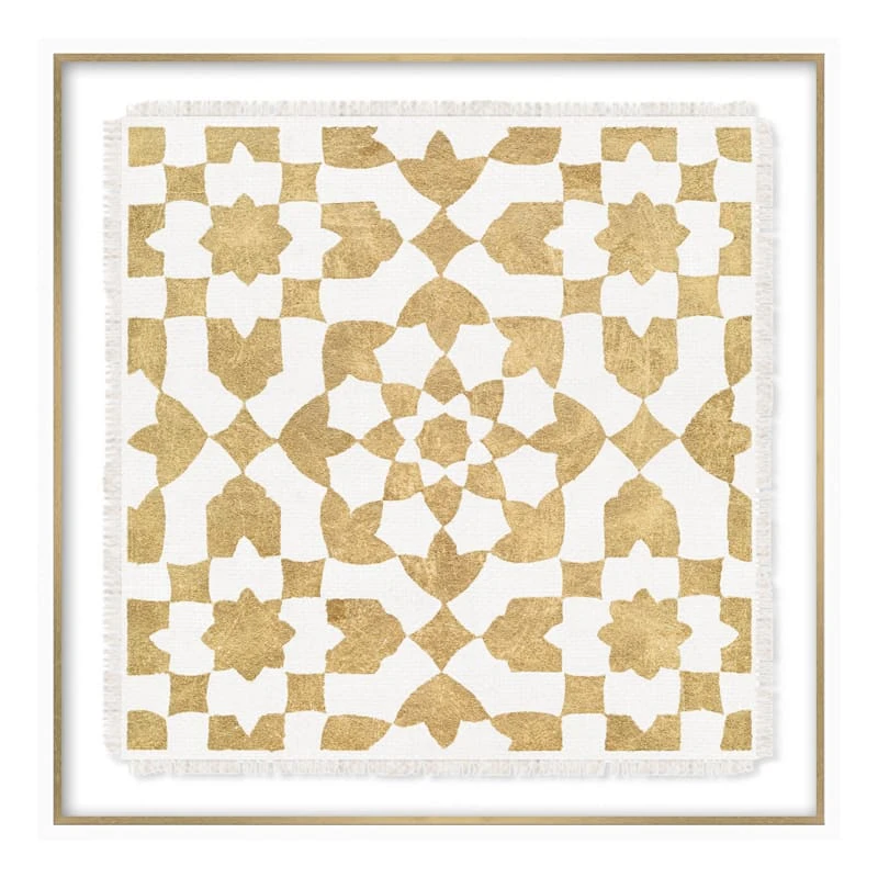 Tracey Boyd Glass Framed Gold & White Textile Wall Art, 25"