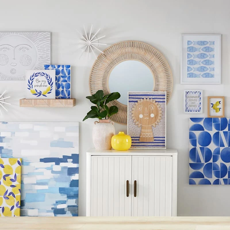 Tracey Boyd Whitewashed Bamboo Round Wall Mirror, 35" - Image 3