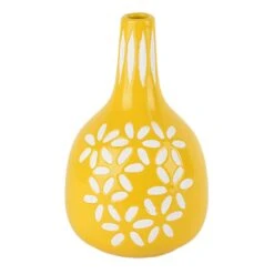 Tracey Boyd Yellow Floral Ceramic Vase, 8"