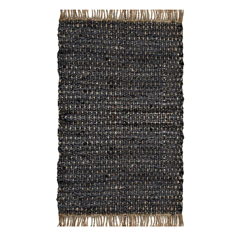 Ty Pennington Dark Grey & Natural Jute Woven Fringe Accent Rug, 27x45