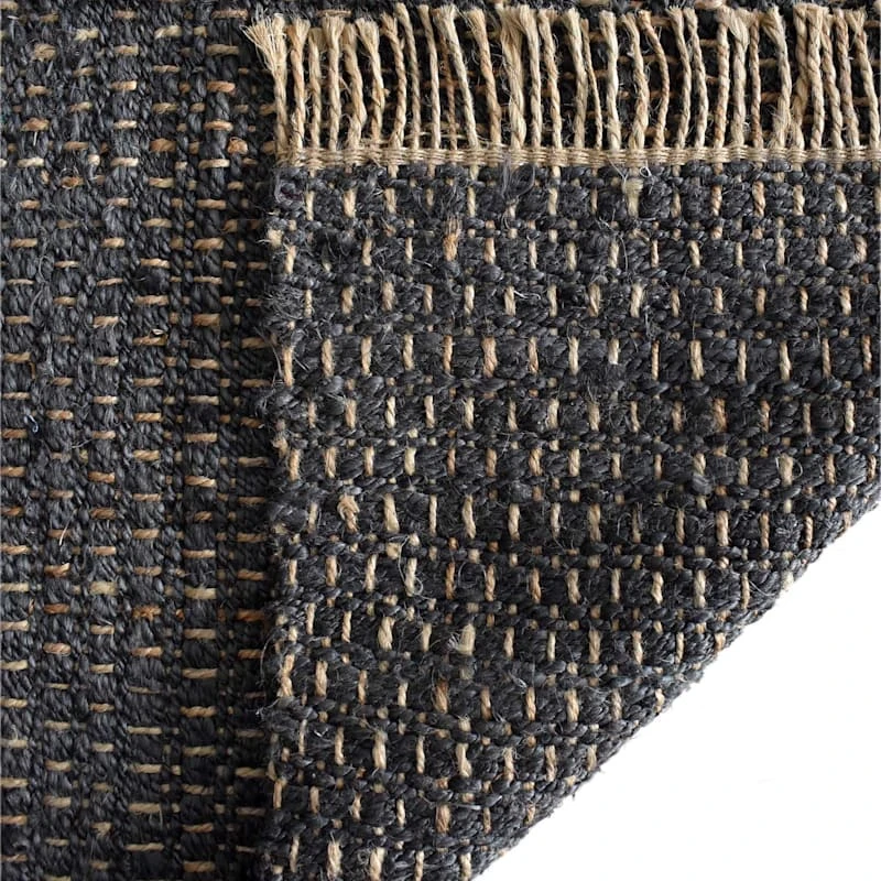 Ty Pennington Dark Grey & Natural Jute Woven Fringe Accent Rug, 27x45 - Image 3