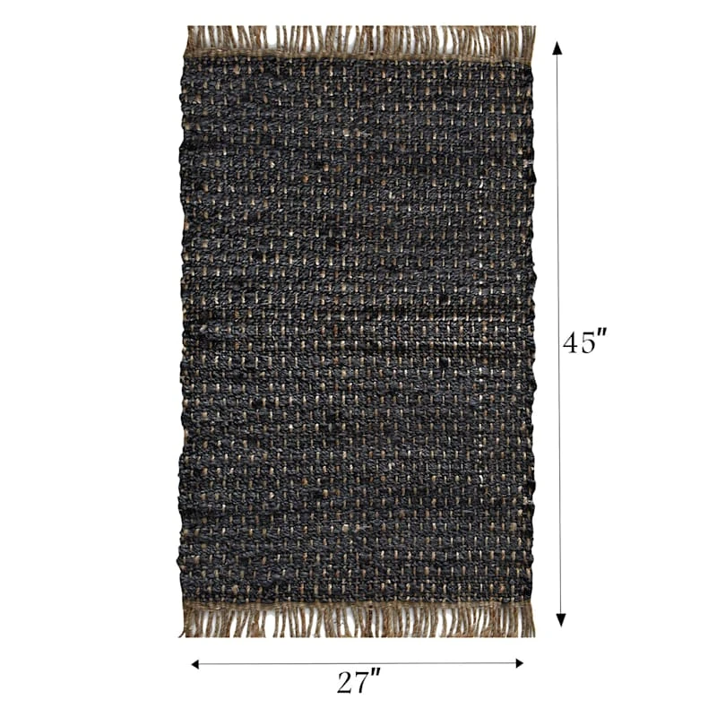 Ty Pennington Dark Grey & Natural Jute Woven Fringe Accent Rug, 27x45 - Image 4