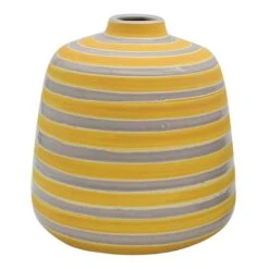 Ty Pennington Yellow & Grey Striped Ceramic Vase, 7"