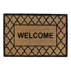 Welcome Black Quatrefoil & Natural Coir Mat, 22x34