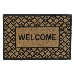 Welcome Geometric Natural & Black Coir Mat, 18x27