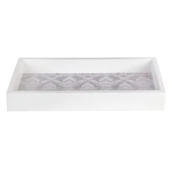 White Damask Faux Wood Tray, 12X6