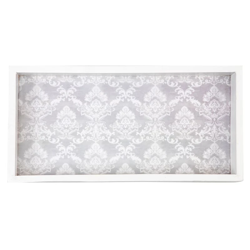 White Damask Faux Wood Tray, 12X6 - Image 2