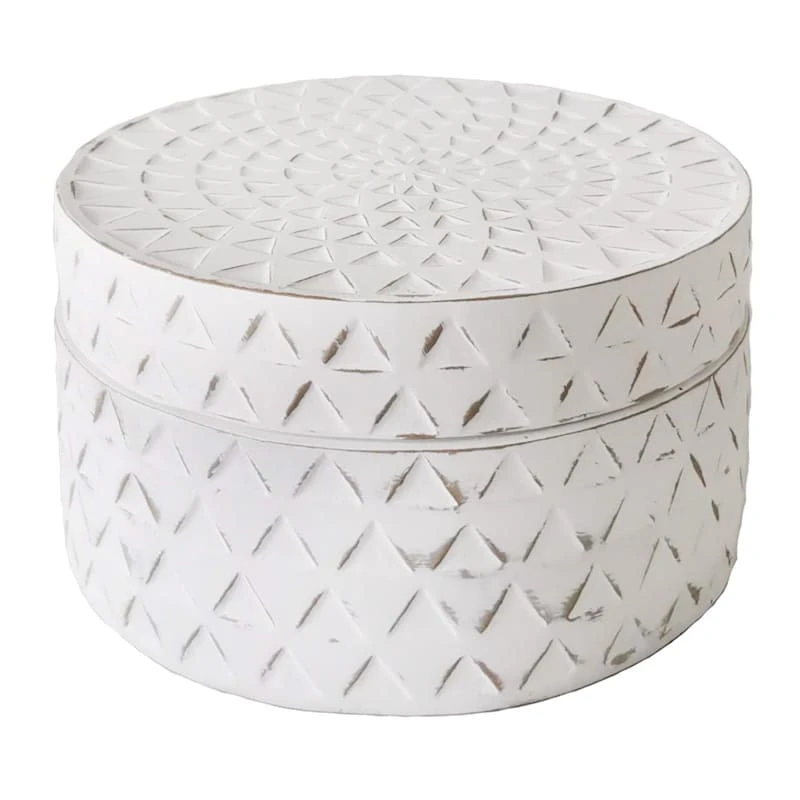 White Round Decorative Box, 6"