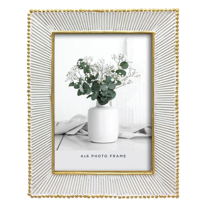 White With Gold Edge Tabletop Photo Frame, 4x6